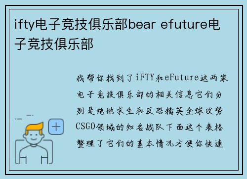 ifty电子竞技俱乐部bear efuture电子竞技俱乐部